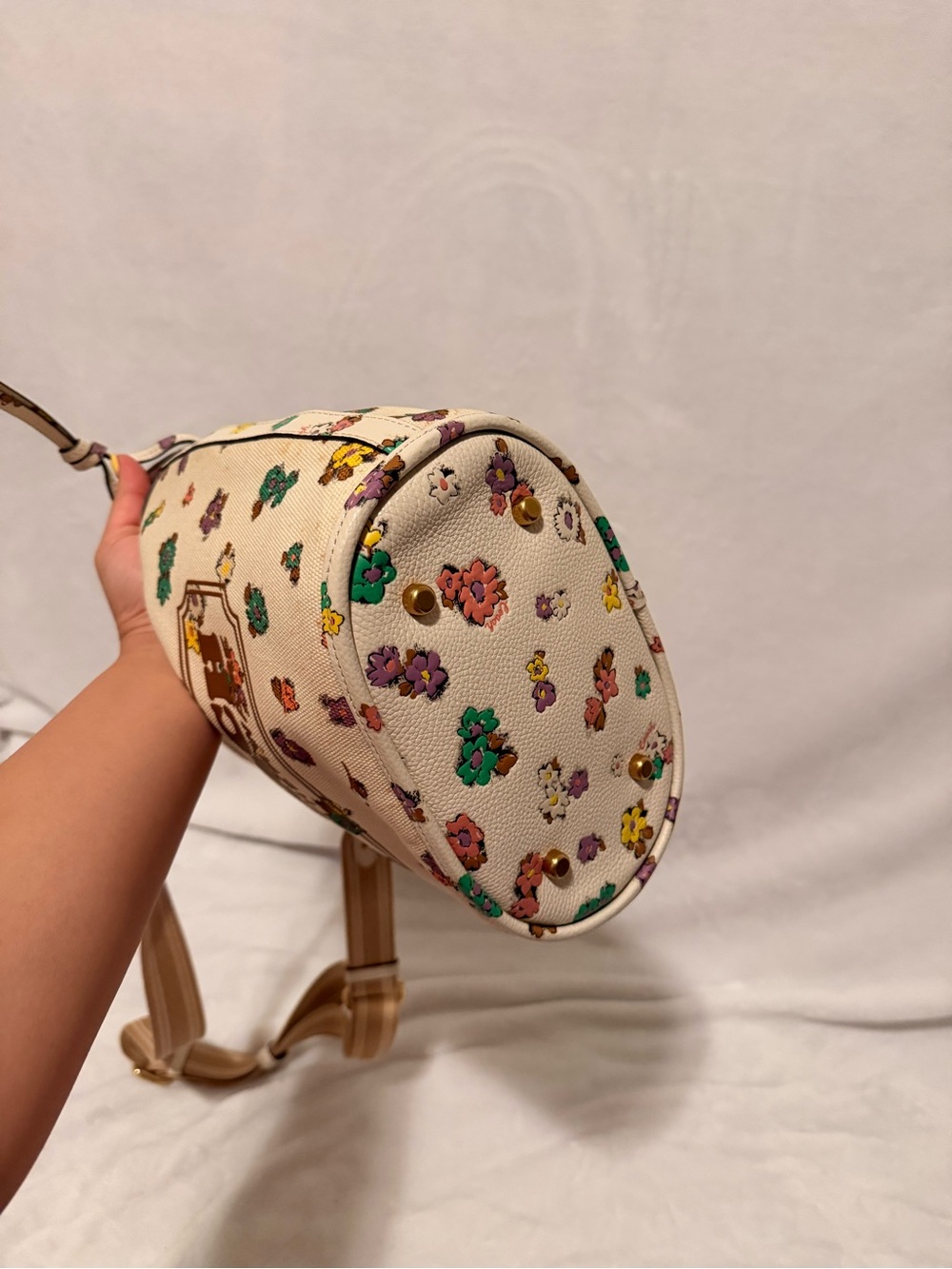 Coach Field Bucket Bag with Cross Stitch Floral Print - Chalk Multi - Picture 8 of 16